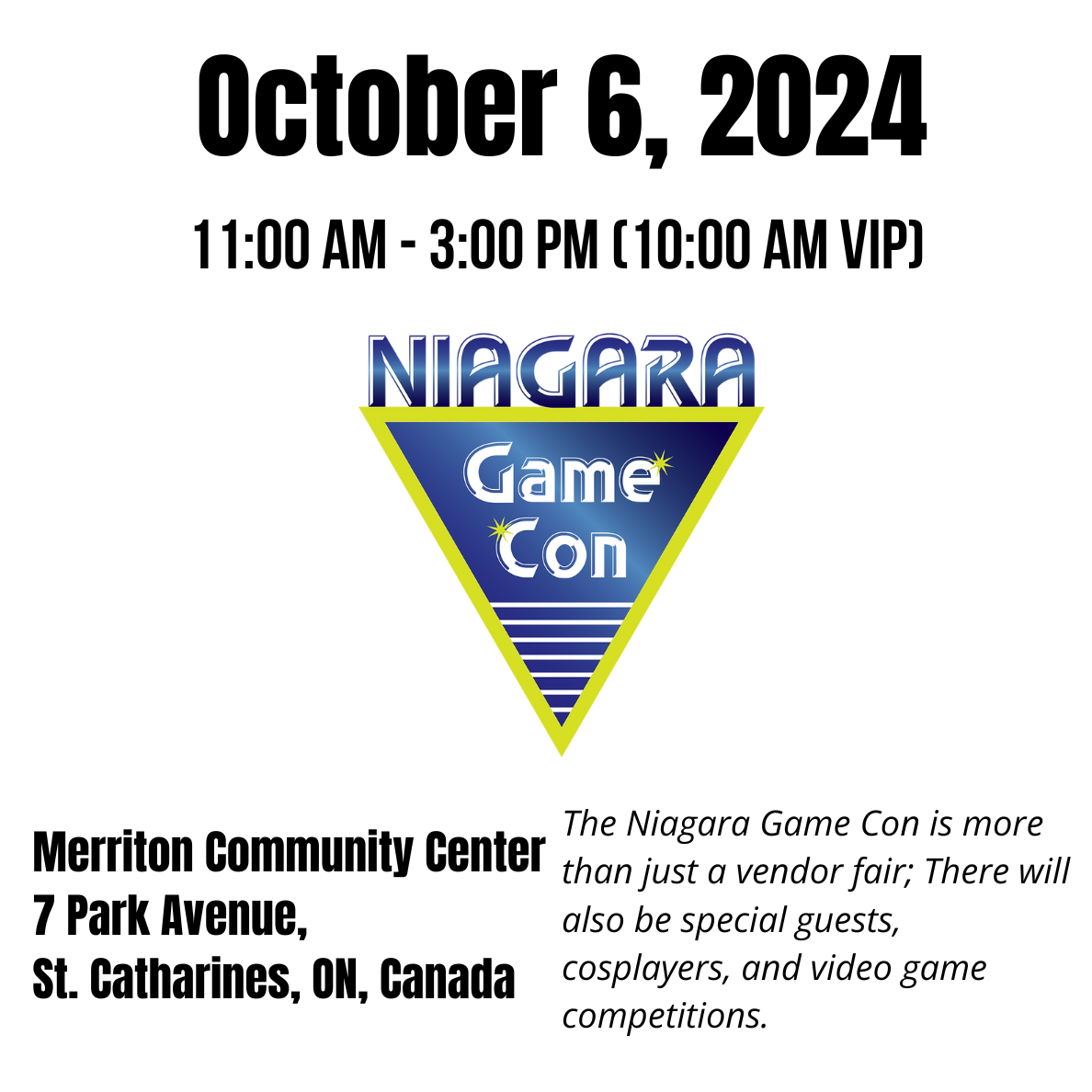 Event: Niagara Game Con, Sunday October 6
